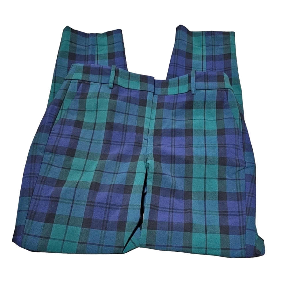 J. Crew Plaid Pants in Teal and Navy